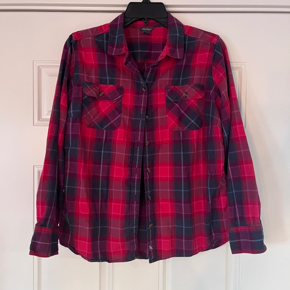 Eddie Bauer Flannel Button Down - Red/Blue (L)